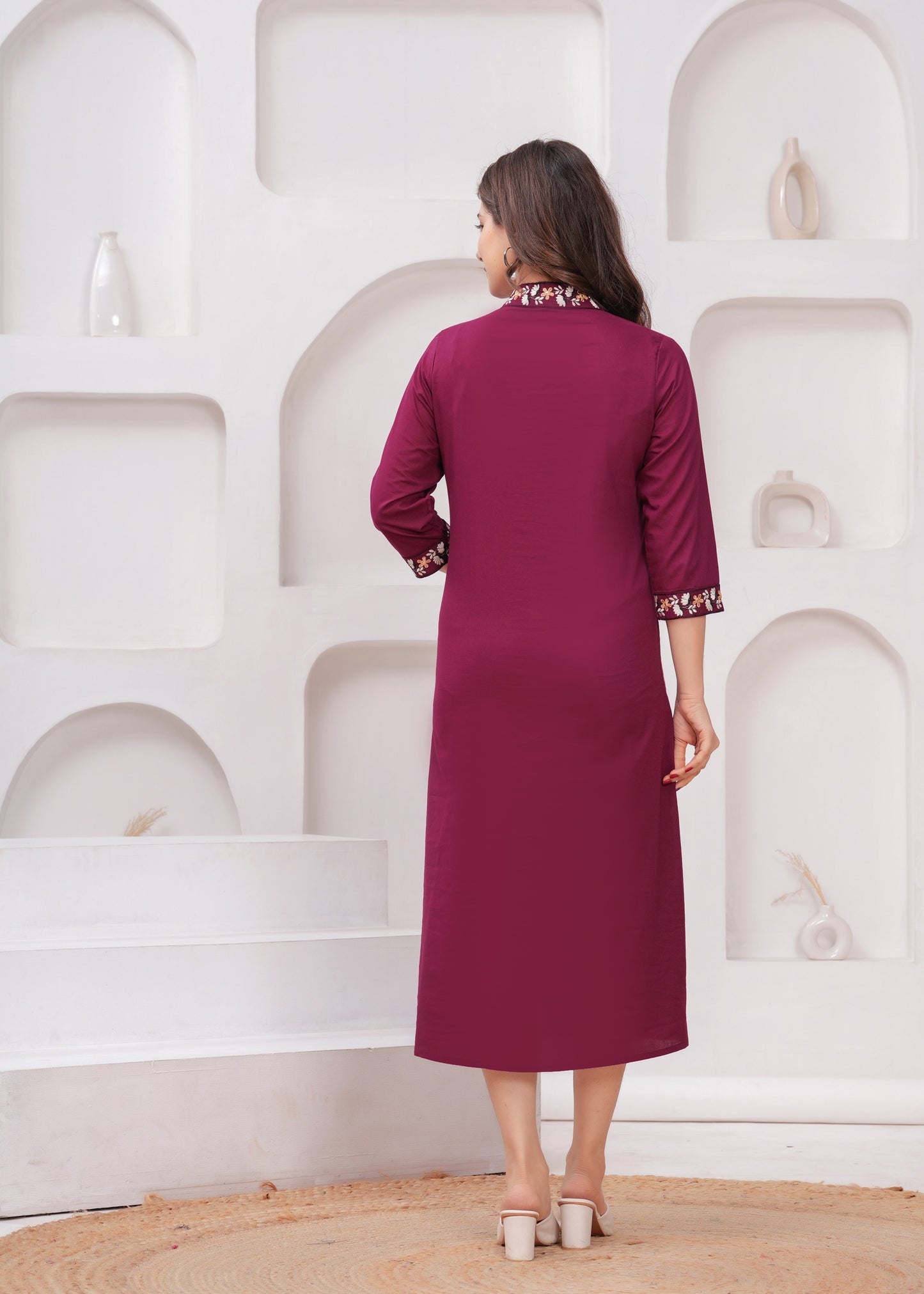 Elegant Maroon Embroidered A-Line Kurta