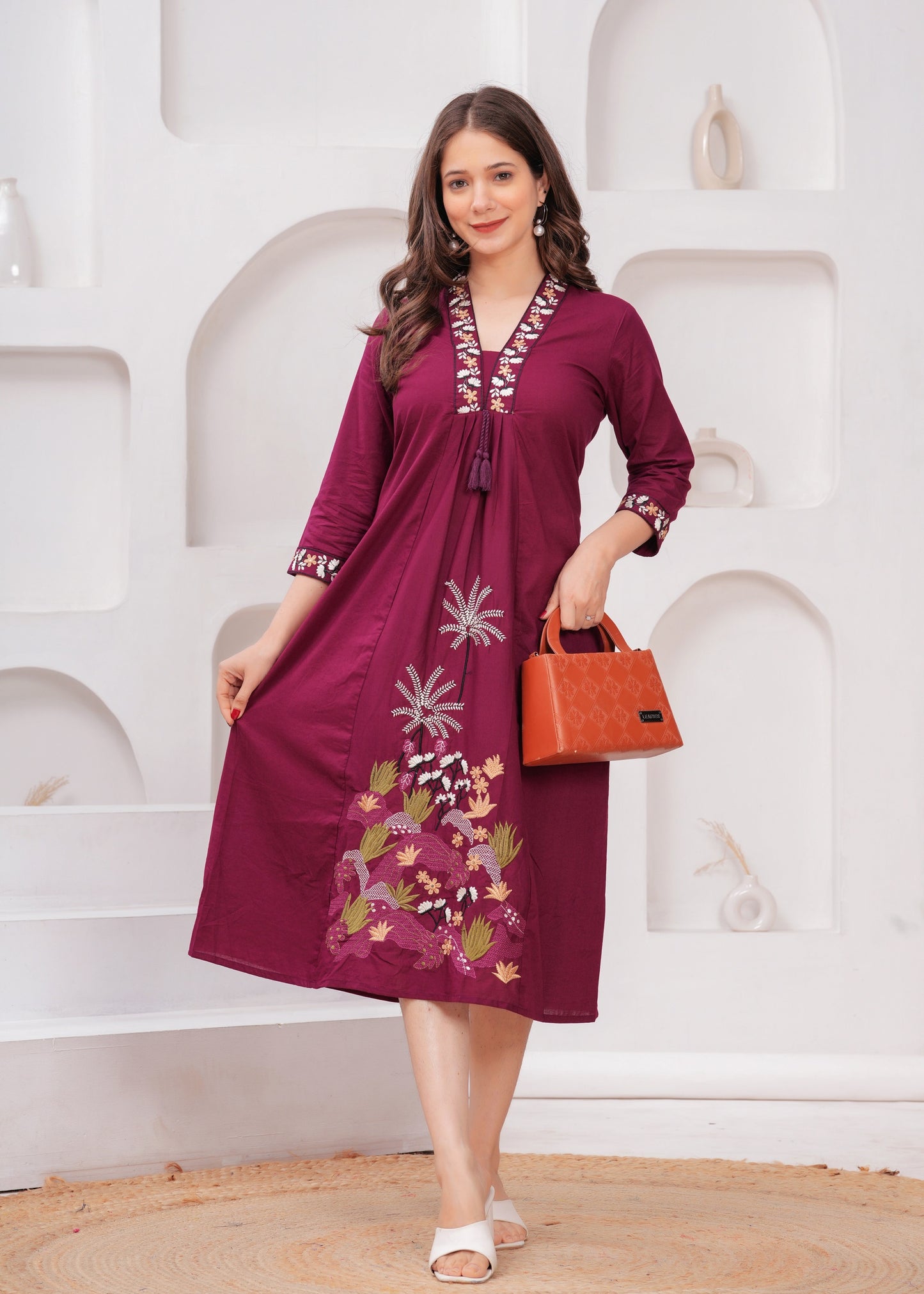 Elegant Maroon Embroidered A-Line Kurta