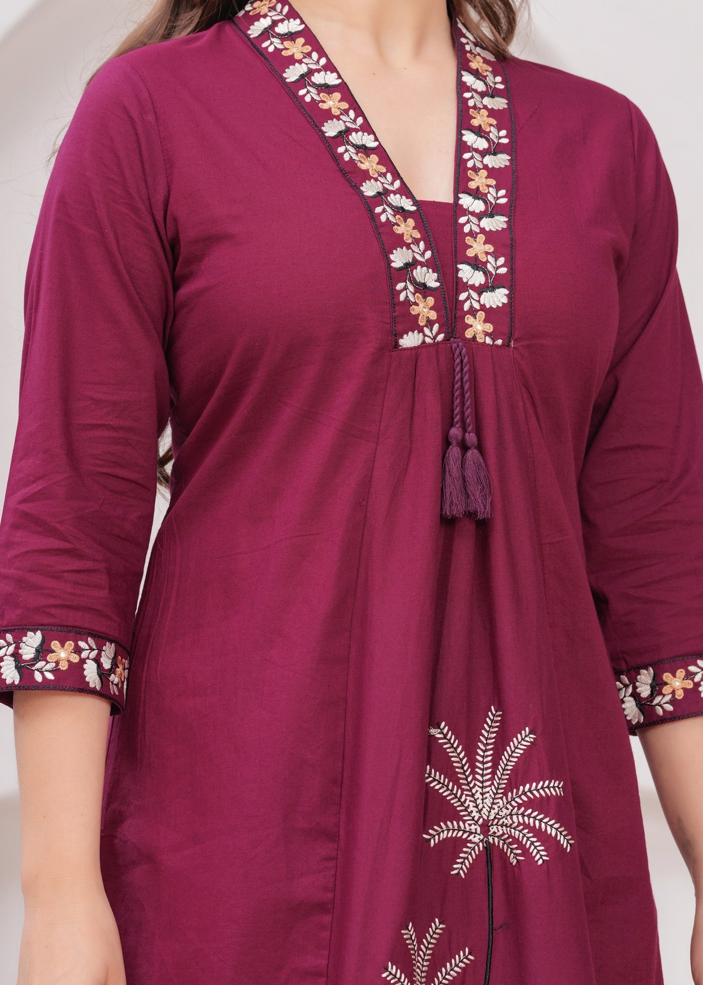Elegant Maroon Embroidered A-Line Kurta