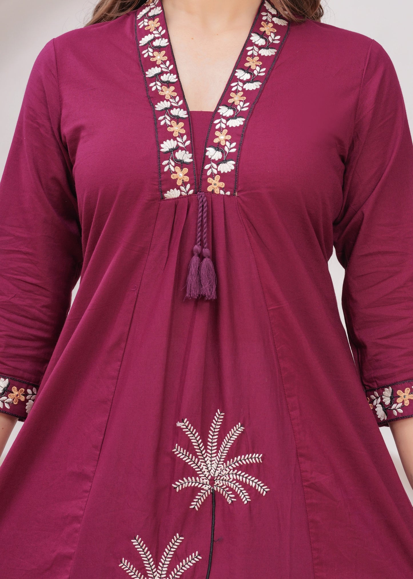 Elegant Maroon Embroidered A-Line Kurta