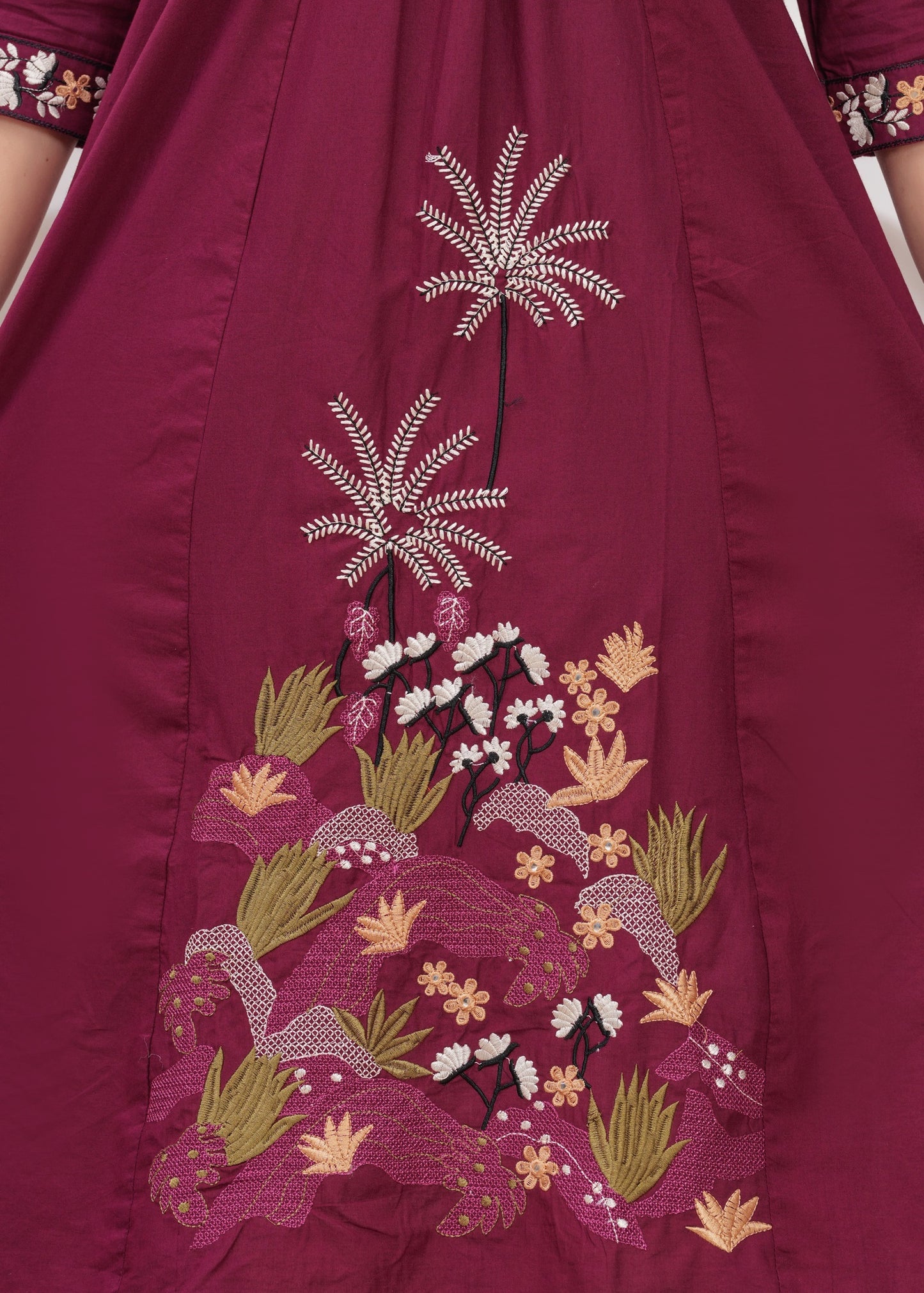 Elegant Maroon Embroidered A-Line Kurta
