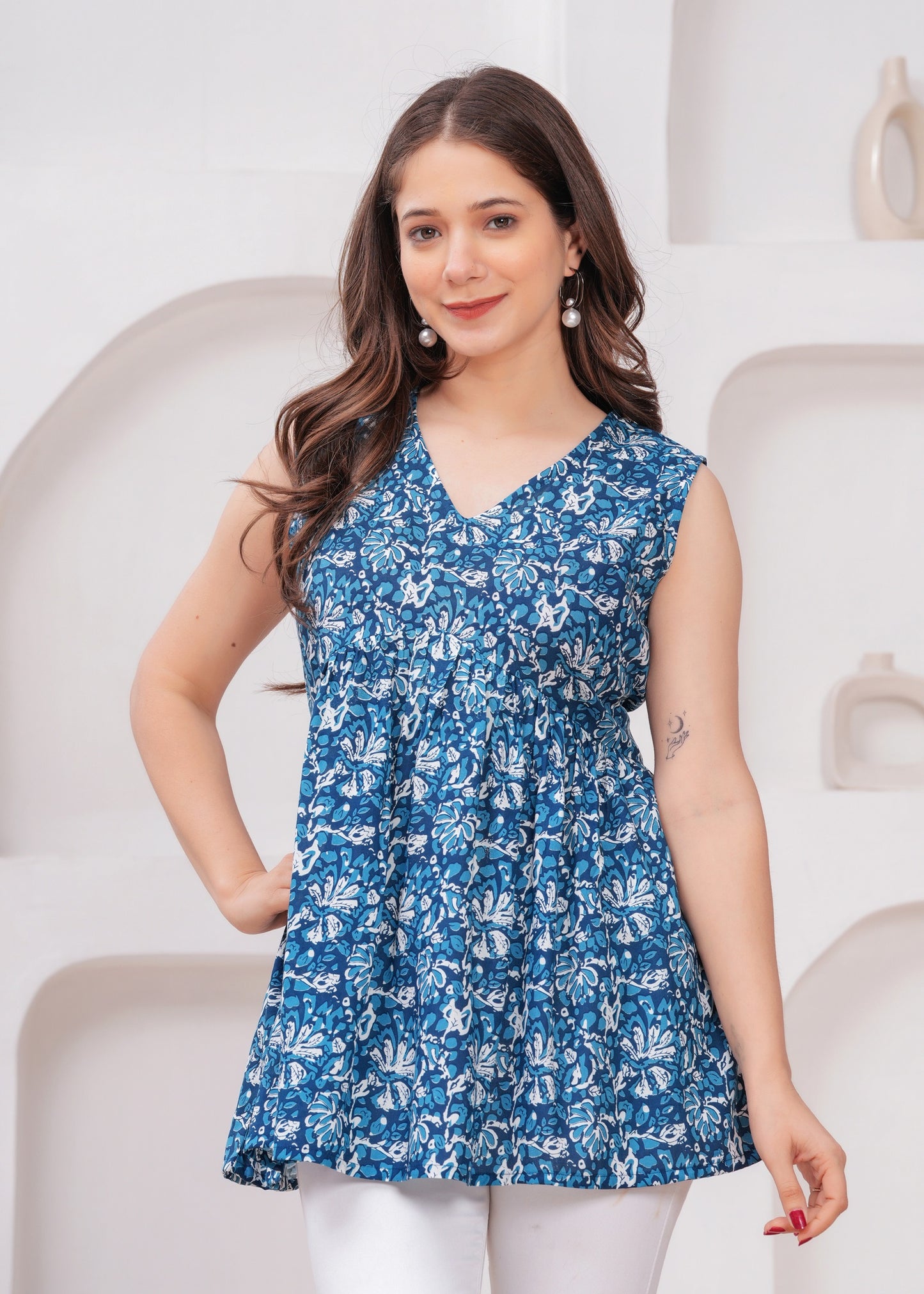Royal Blue cut sleeves peplum top