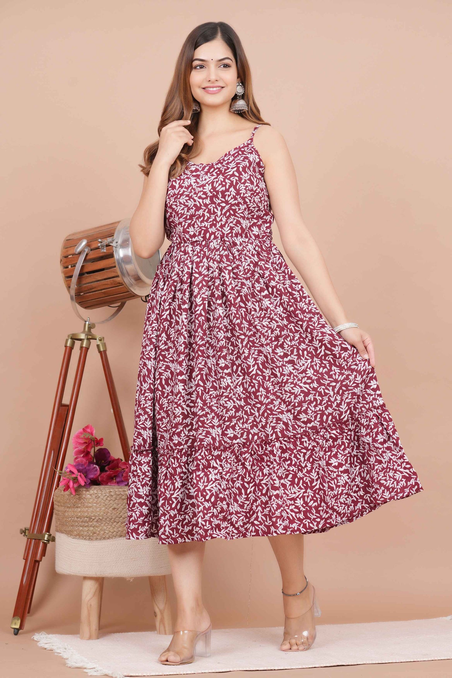 Sleeveless Long Rayon Mexi Floral Printed Dress