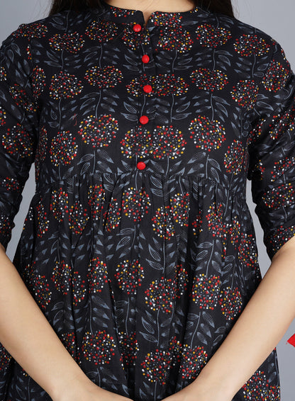 Women's Cotton Printed Casual Regular Wear Tops with Tasseles #T4