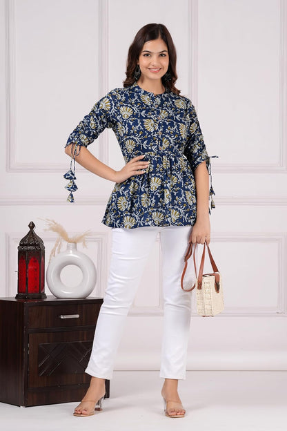 Women's Printed Short Kurti Cotton Floral Print Top