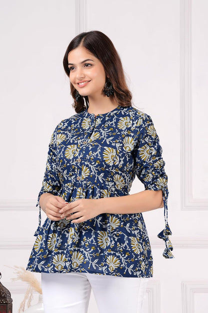 Women's Printed Short Kurti Cotton Floral Print Top