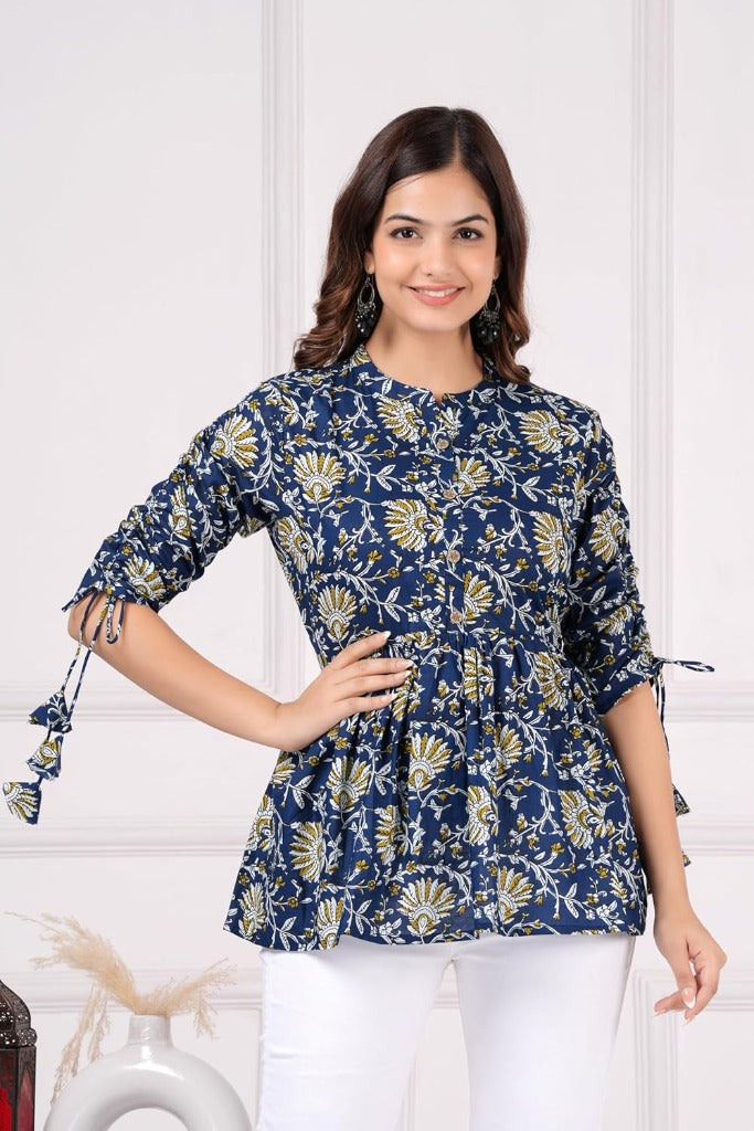 Women's Printed Short Kurti Cotton Floral Print Top