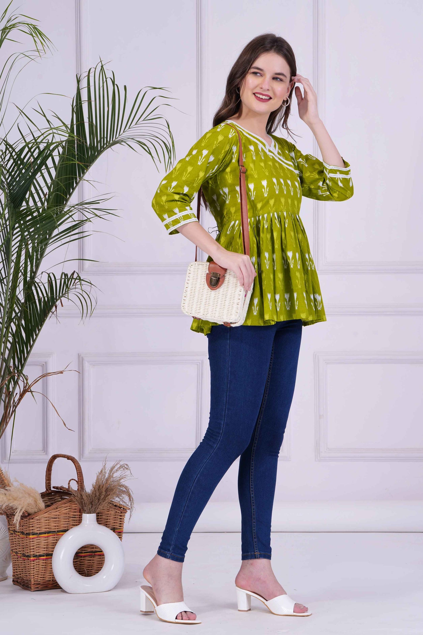 Pure Cotton Palomar Green Peplum Top