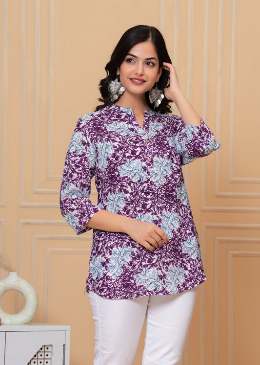 Purple Forest Print Straight Tunic Top