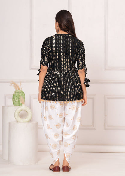 Cotton Ethnic Printed Kurta with tassels and Dhoti Pant Set #01