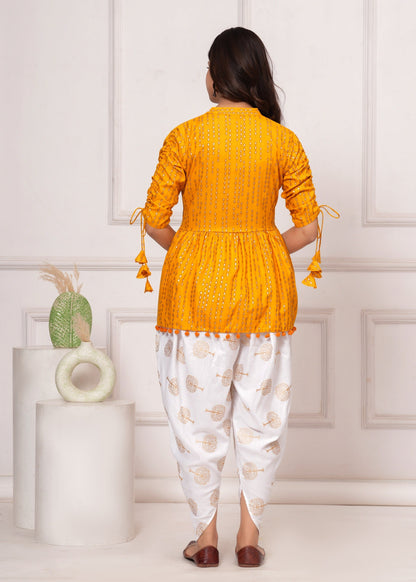 Cotton Ethnic Printed Kurta with tassels and Dhoti Pant Set #02