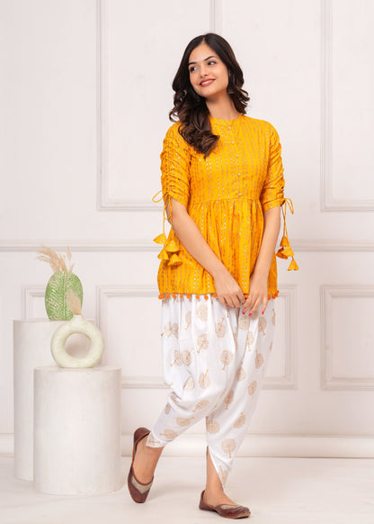 Cotton Ethnic Printed Kurta with tassels and Dhoti Pant Set #01