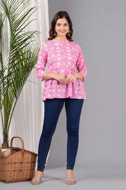 Pure Cotton Floral Printed Peplum Top #PT11