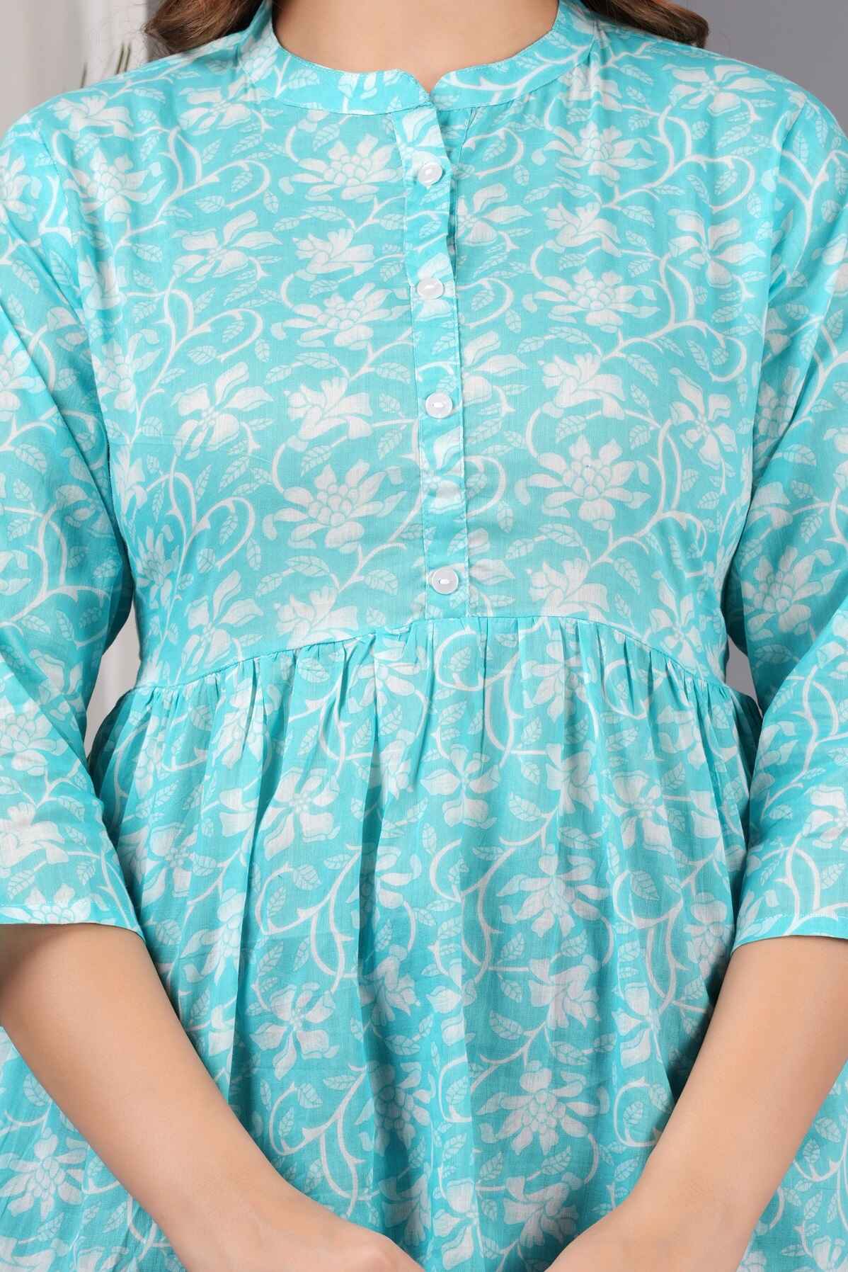 Pure Cotton Floral Printed Peplum Top #PT13