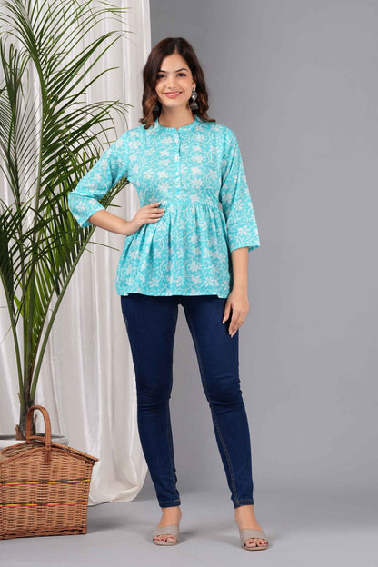 Pure Cotton Floral Printed Peplum Top #PT11