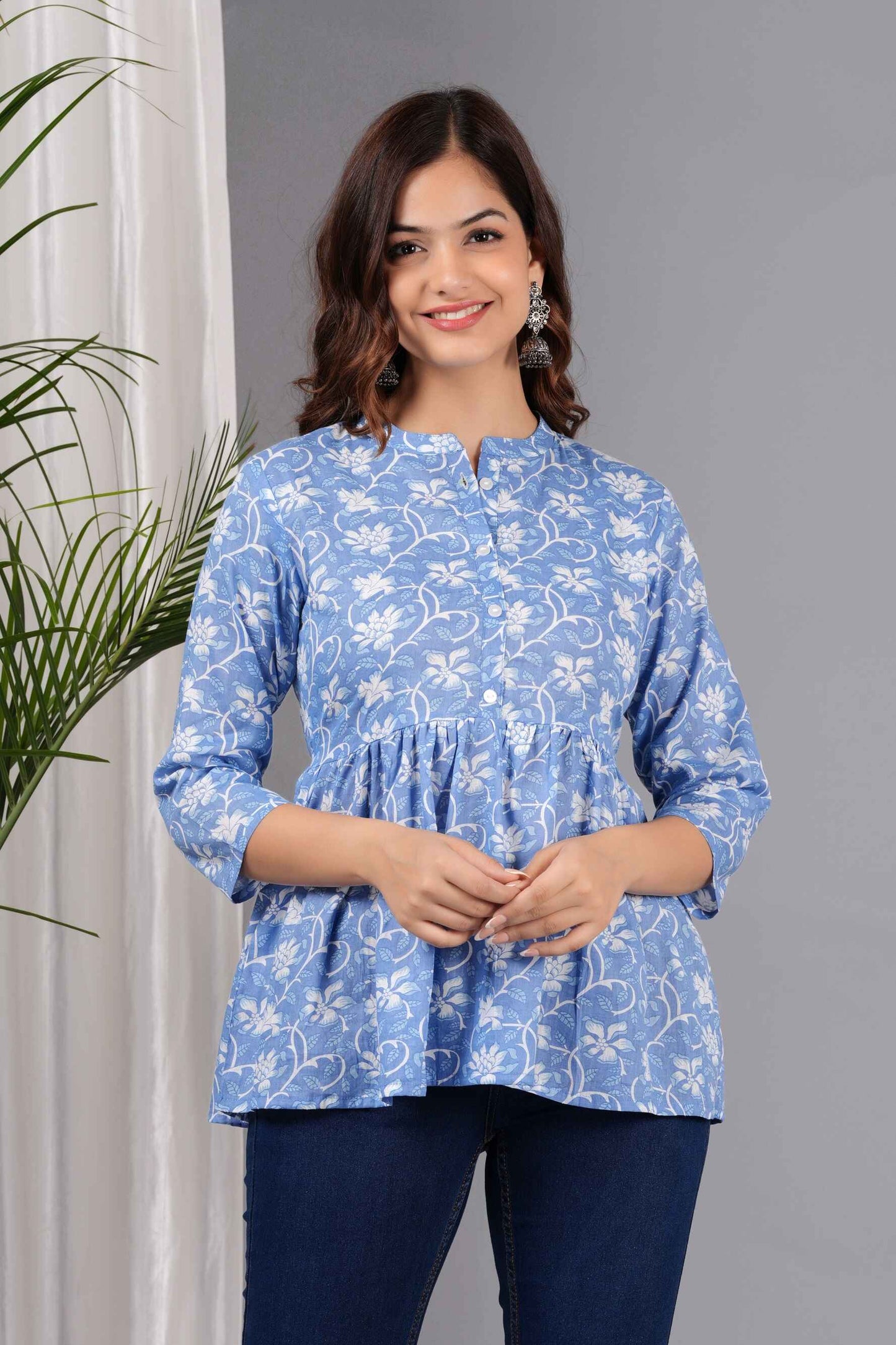 Pure Cotton Floral Printed Peplum Top #PT11