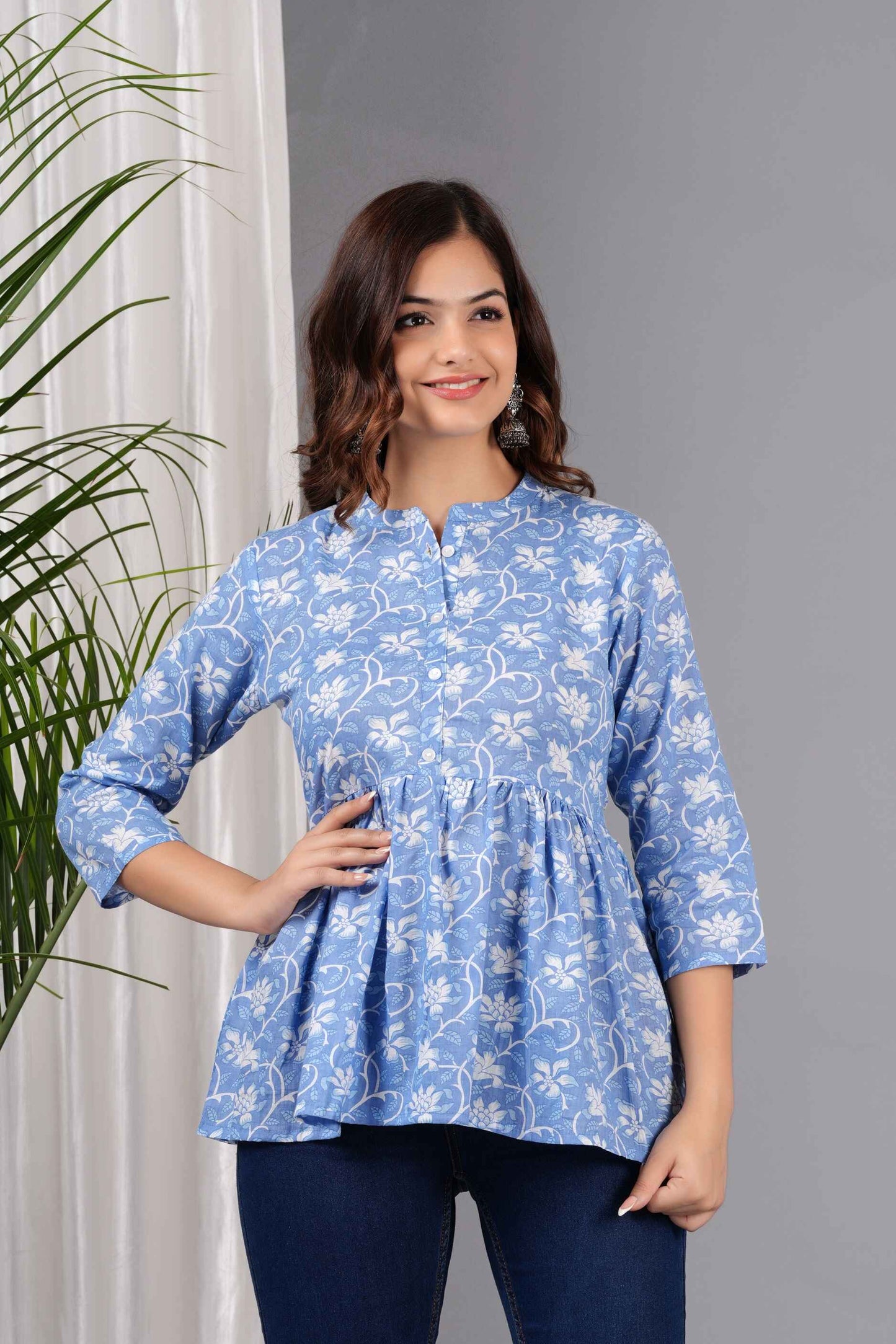 Pure Cotton Floral Printed Peplum Top #PT11