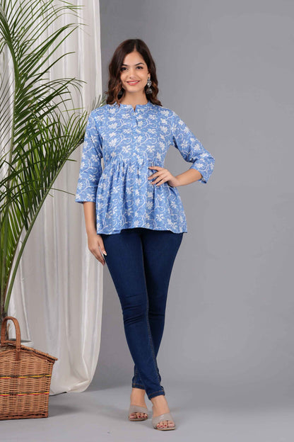 Pure Cotton Floral Printed Peplum Top #PT11