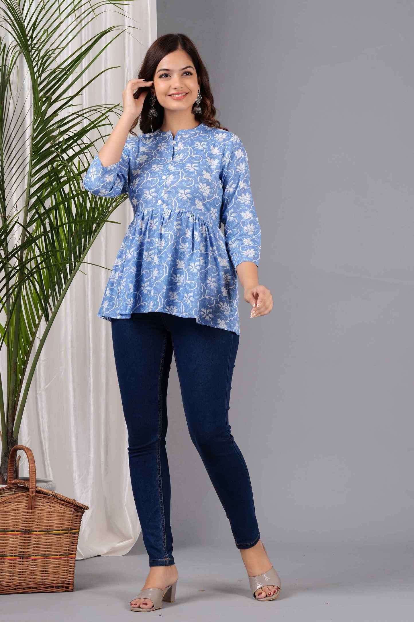 Pure Cotton Floral Printed Peplum Top #PT11