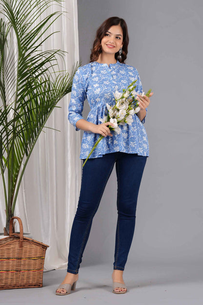 Pure Cotton Floral Printed Peplum Top #PT11