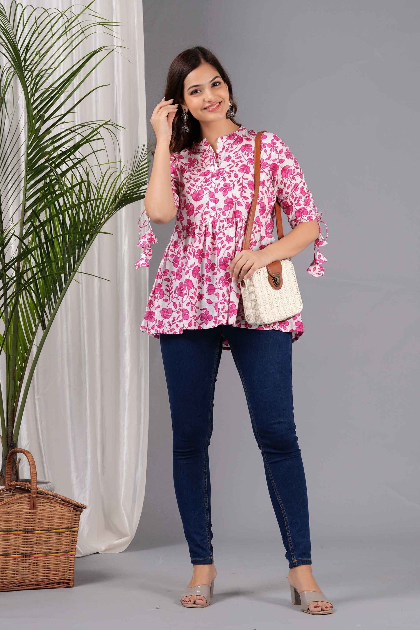 Pure Cotton Floral Printed Peplum Top #PT21