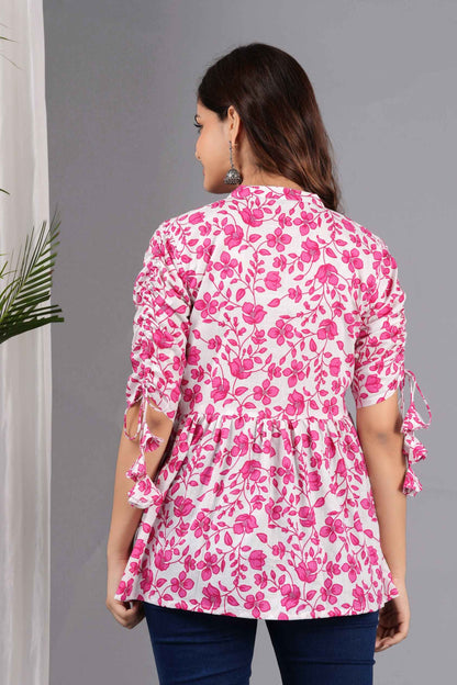 Pure Cotton Floral Printed Peplum Top #PT21