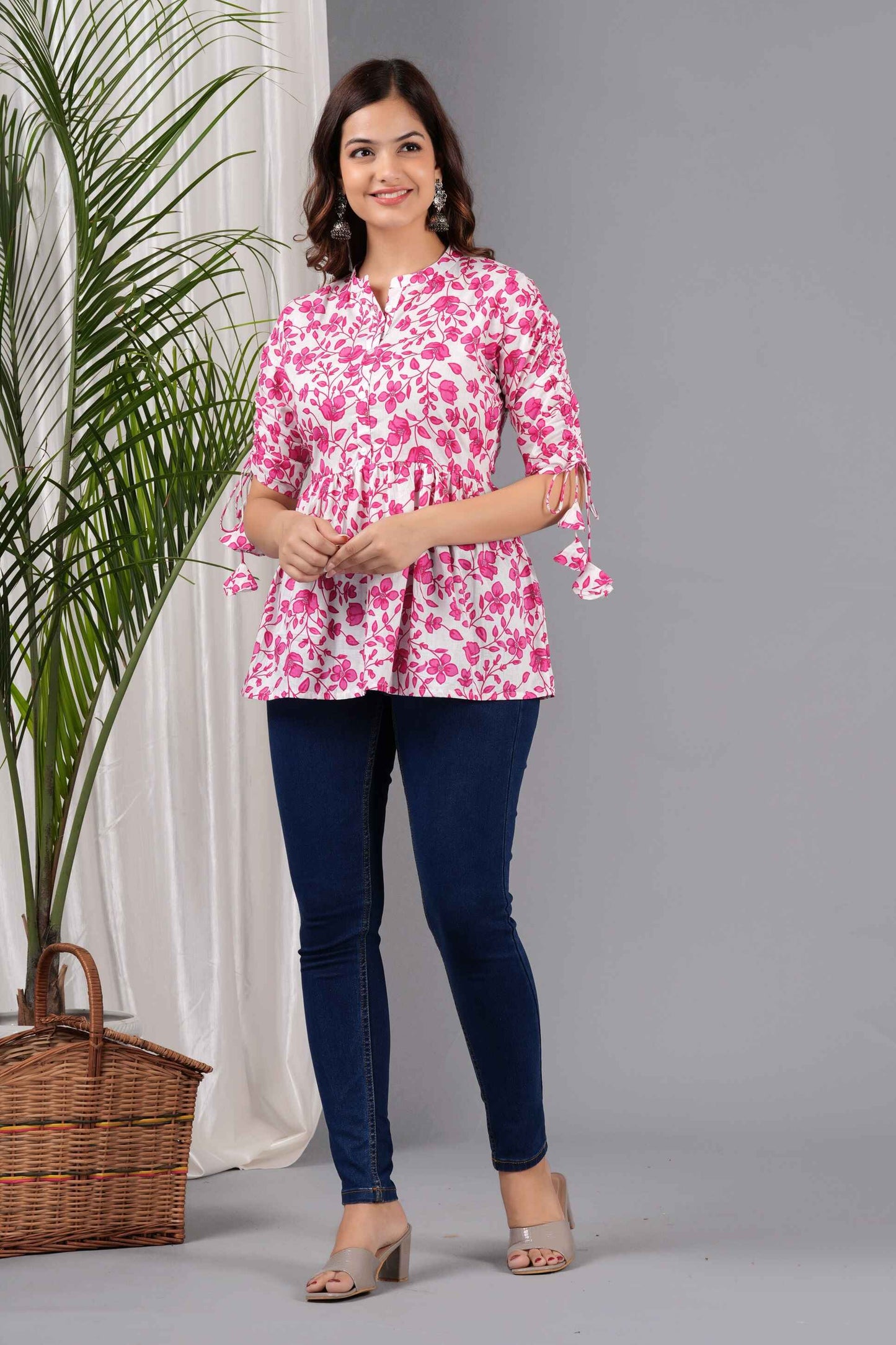 Pure Cotton Floral Printed Peplum Top #PT21