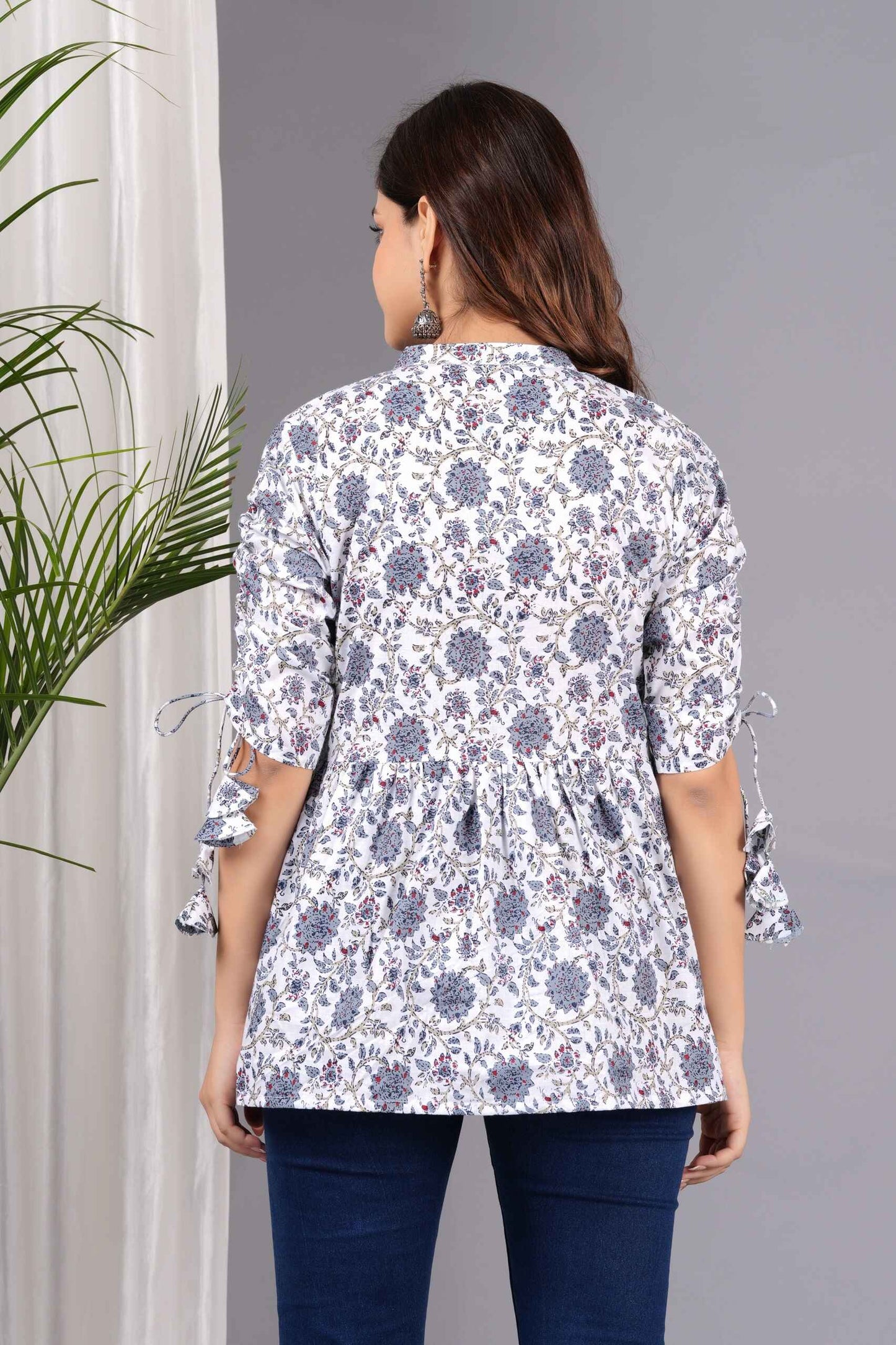 Pure Cotton Floral Printed White Peplum Top