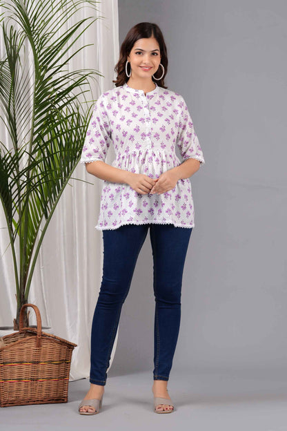 Pure Cotton Printed Peplum Top #PT31