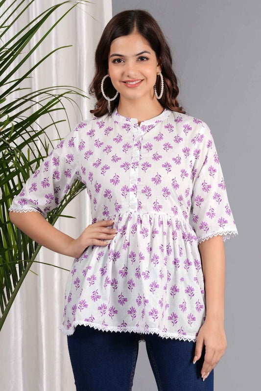 Pure Cotton Printed Peplum Top #PT32