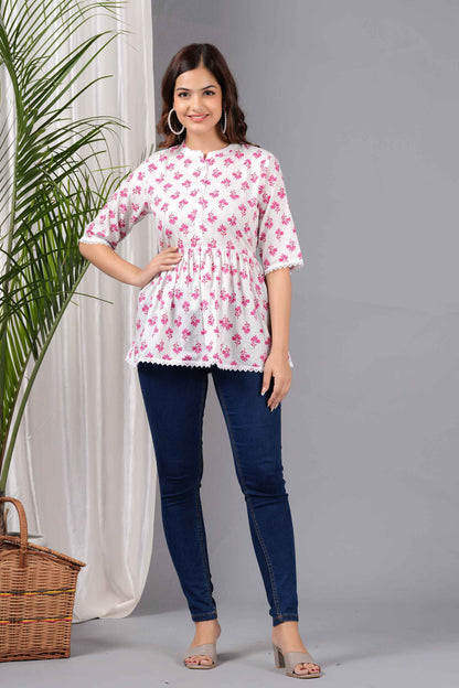 Pure Cotton Printed Peplum Top #PT31