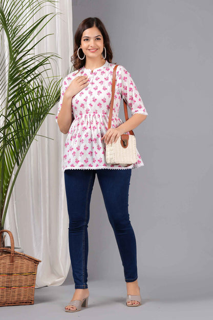 Pure Cotton Printed Peplum Top #PT31