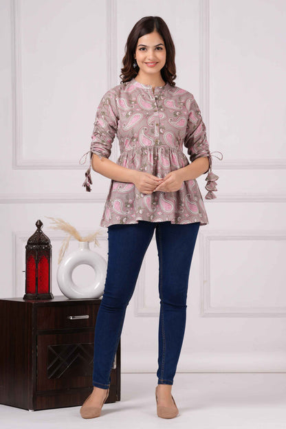 Pure Cotton Printed Peplum Top #PT41