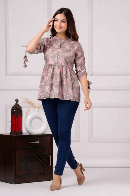 Pure Cotton Printed Peplum Top #PT41