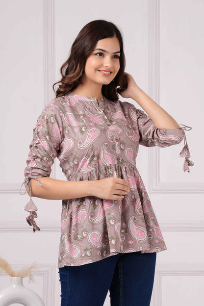 Pure Cotton Printed Peplum Top #PT41