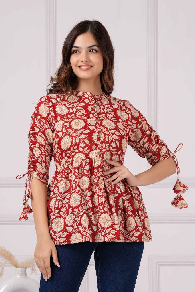 Pure Cotton Maroon Peplum Top