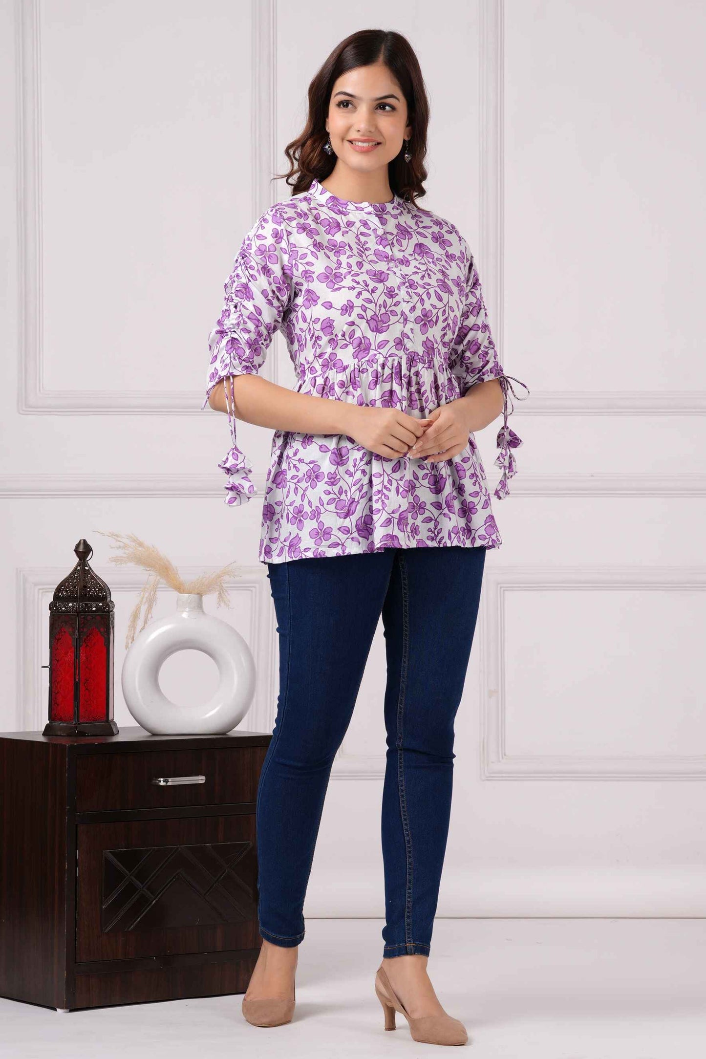 Pure Cotton Floral Printed Peplum Top #PT21