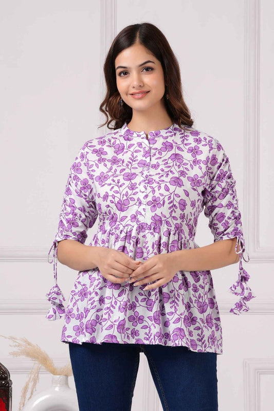 Pure Cotton Floral Printed Peplum Top #PT22