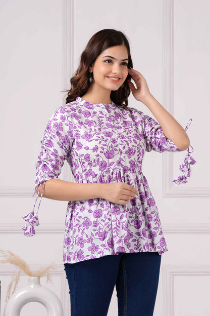 Pure Cotton Floral Printed Peplum Top #PT21