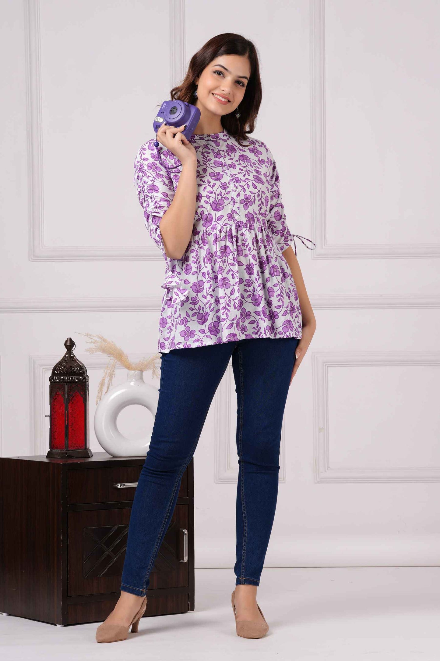 Pure Cotton Floral Printed Peplum Top #PT21