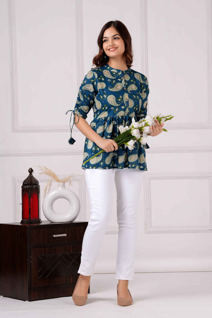 Pure Cotton Printed Peplum Top #PT41