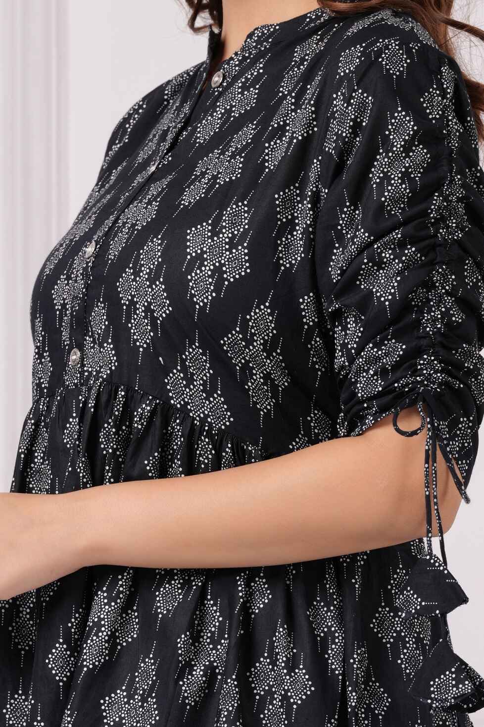 Pure Cotton Printed Black Peplum Top