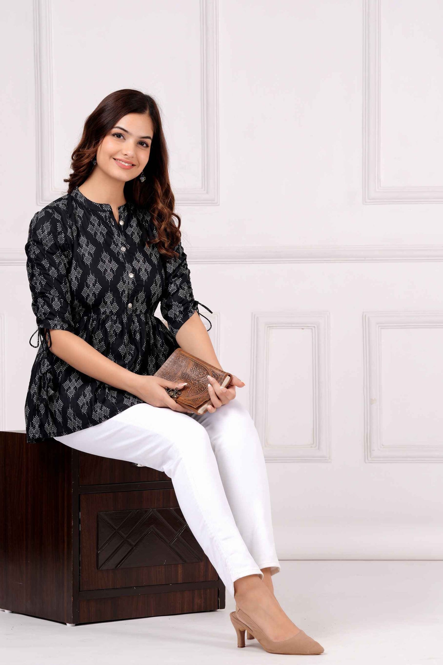 Pure Cotton Printed Black Peplum Top