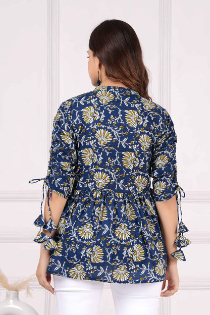 Pure Cotton Printed New York Blue Peplum Top