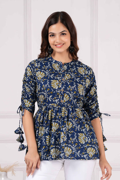 Pure Cotton Printed New York Blue Peplum Top