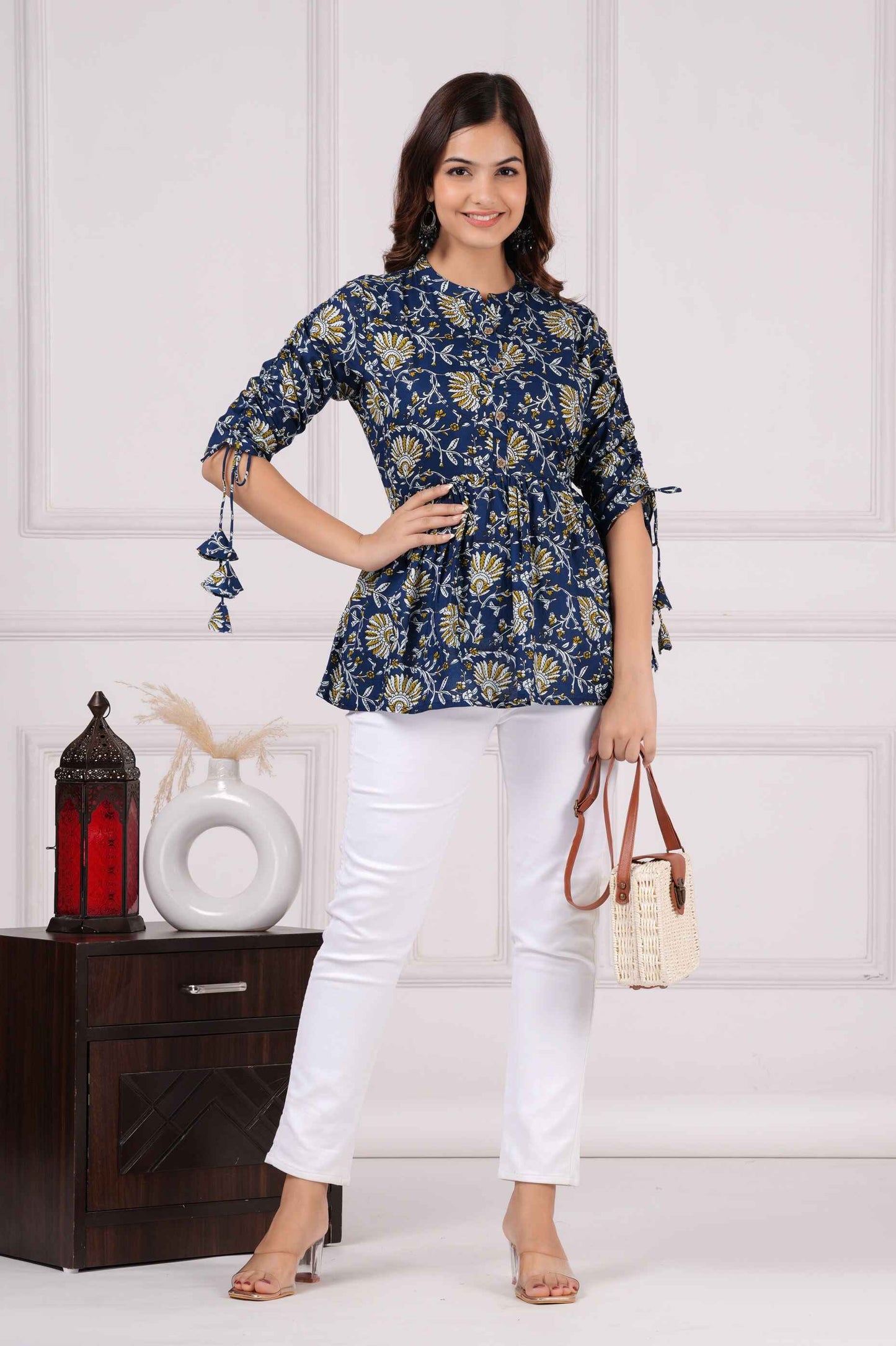 Pure Cotton Printed New York Blue Peplum Top