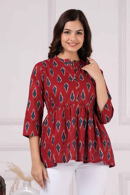 Pure Cotton Printed Peplum Top #PT01