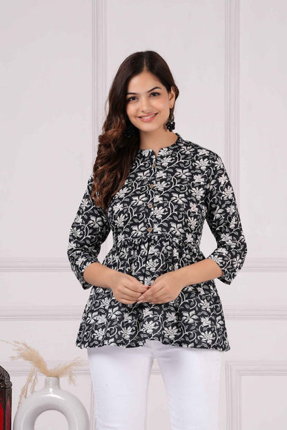 Pure Cotton Floral Printed Peplum Top #PT11