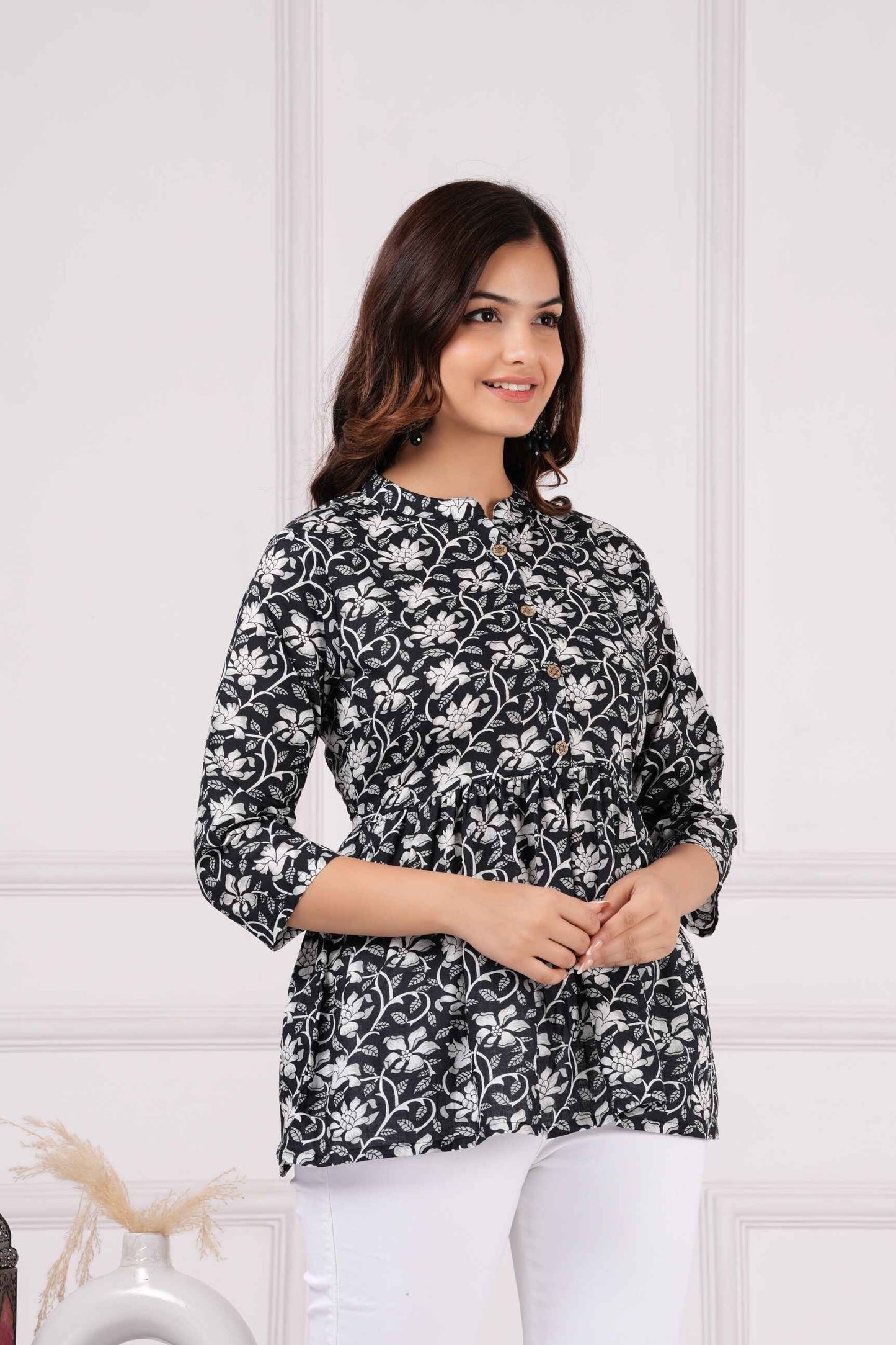 Pure Cotton Floral Printed Peplum Top #PT11