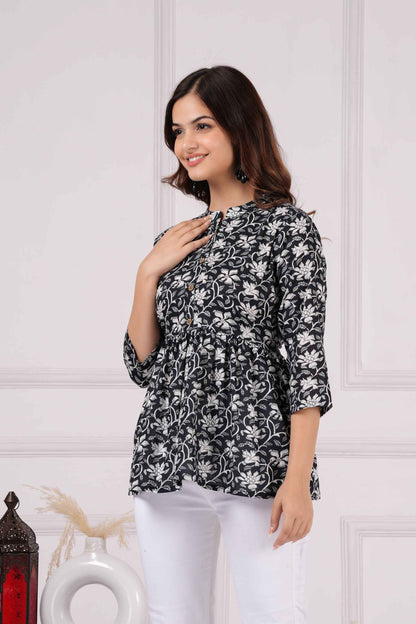 Pure Cotton Floral Printed Peplum Top #PT11